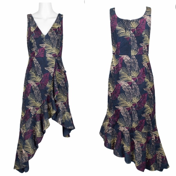 Aidan Mattox  asymmetrical V-neck Ruffle Hem sleeveless midi dress - Picture 4 of 13